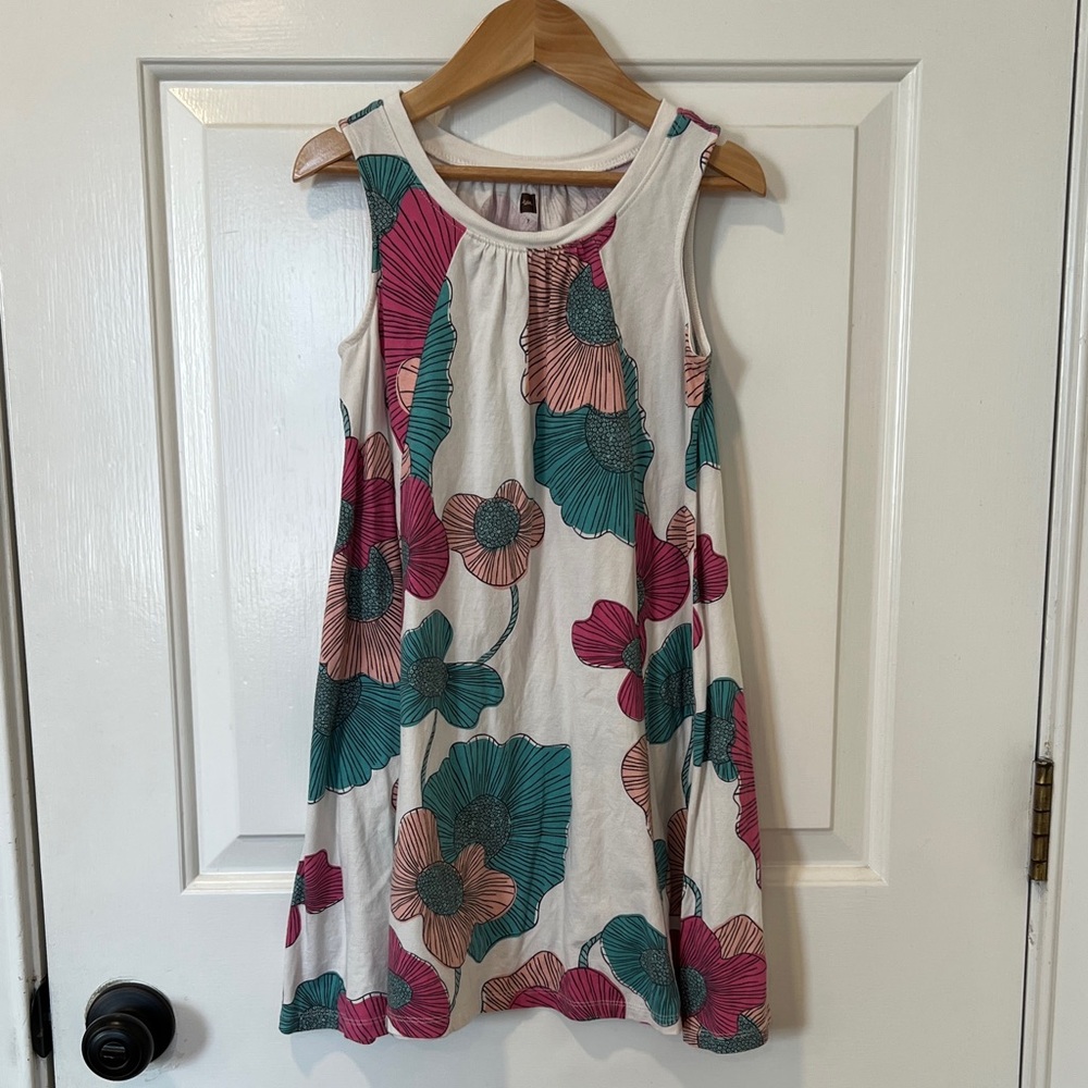Tea Collection Floral Kids Dress - White, Pink, Teal
